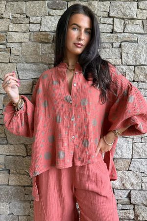 Hush Pillow Cotton Spot On Nero Boyfriend Shirt Indian Red
